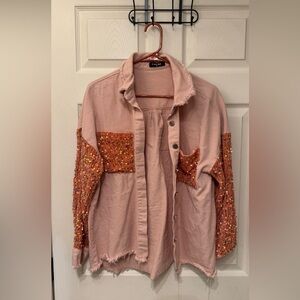 ChicMe Blush Pink Sequin Trim Button-Up Jacket medium